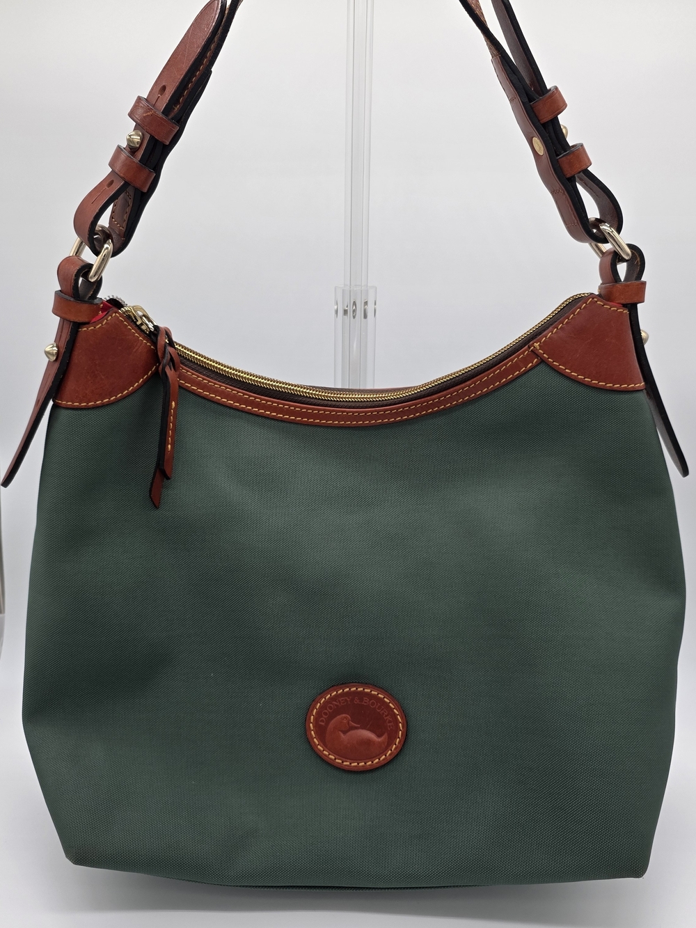 Dooney & Bourke Green Canvas Hobo Bag with Brown Leather Trim